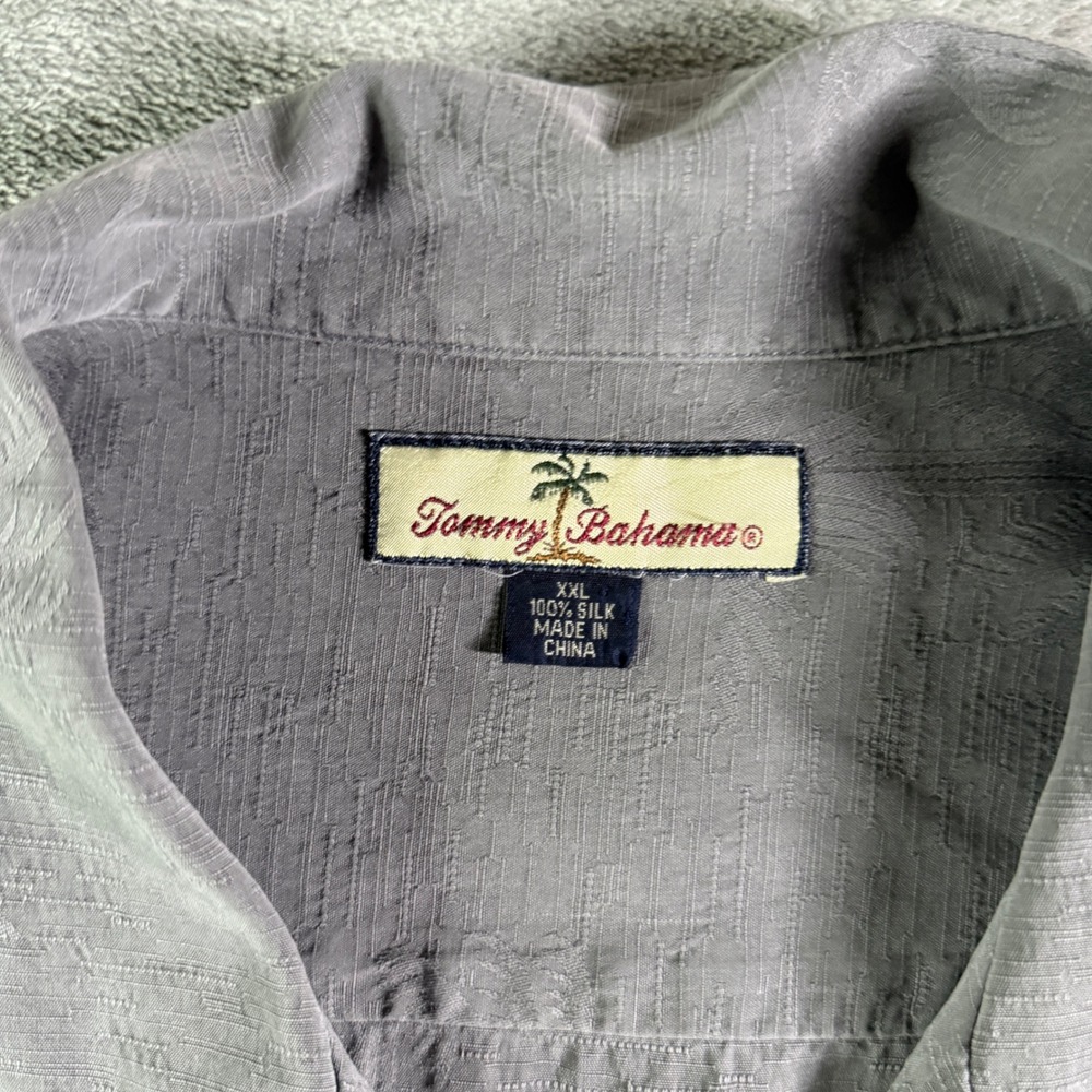 Tommy Bahama XXL Silk Gray Palm Tree Camp Shirt Button Down Shirt - Picture 3 of 8
